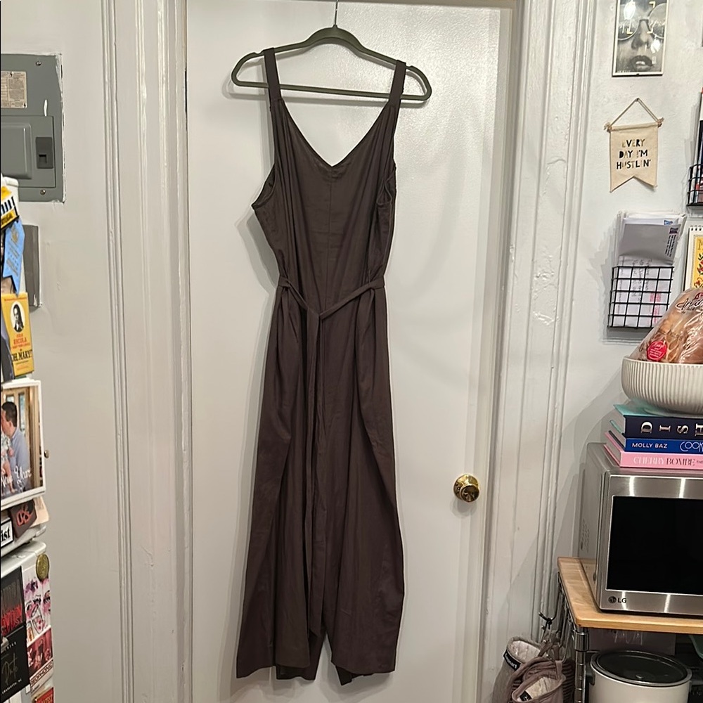 Universal Standard Linen Blend Olive Sleeveless Wide Legged Jumpsuit